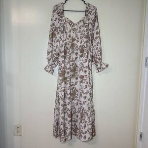 Promesa Cream and Brown Floral Long Sleeve Dress